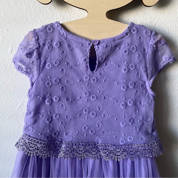 Healthtex Lilac Blouson Embroidered Mesh Dress with Bow for Toddler Girls - Picture 4 of 7